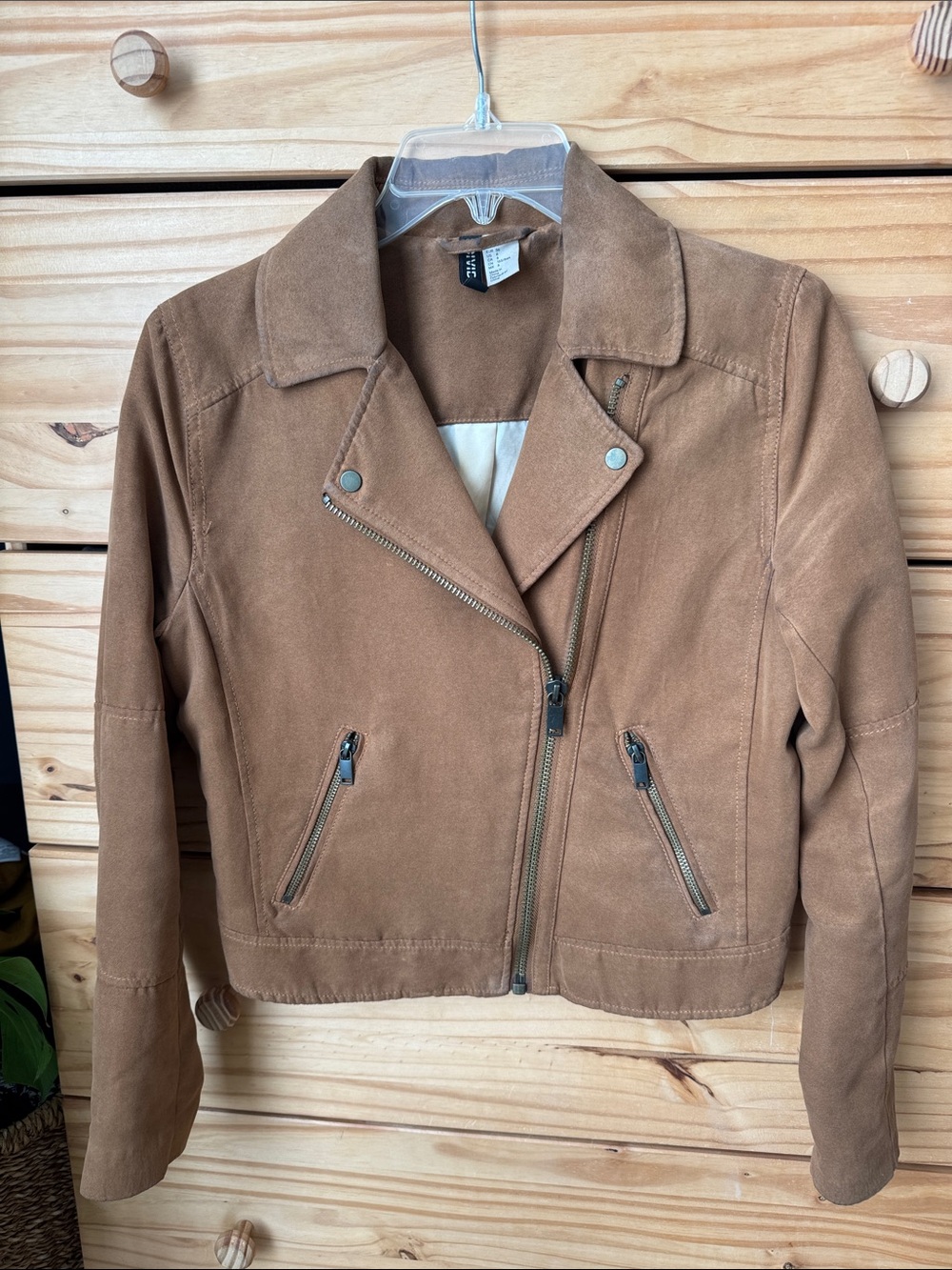 H&M Divided Faux Tan Suede Moto Jacket Sz 6 - Fits like XS
